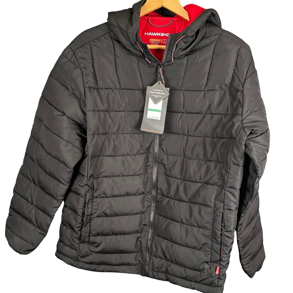 Hawke & Co Mens Featherless Puffer Jacket Black Hooded Pro Series Performance L
